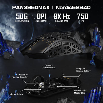 Bezdrátová herní myš ATTACK SHARK R5 Ultra 8K z uhlíkových vláken se senzorem 42000 DPI-PAW3950 MAX – ultralehká 39g pro Win/Mac
