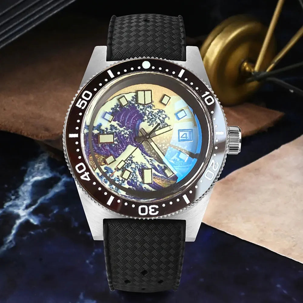 Tandorio 41mm 62MAS Black Gray Dial NH35A Automatic 300M Diving Men's Watch Ceramic Bezel Green Lume Bow Sapphire Glass