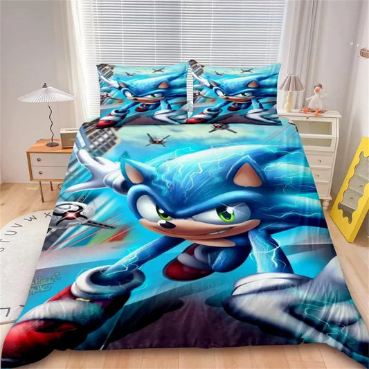 Juego de funda nórdica de dibujos animados, ropa de cama suave de algodón lavable, S-Sonic-S, película H-HedgehogS, set de 2/3 piezas, cuatro estaciones, residencia de estudiantes