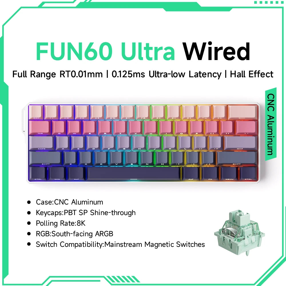 Teclado Mecânico Akko MonsGeek FUN60 com Switch Magnético, 60%, Teclado Gaming, Rapid Trigger 0.01mm, 8K, ARGB, HE/TMR, Teclado Personalizado