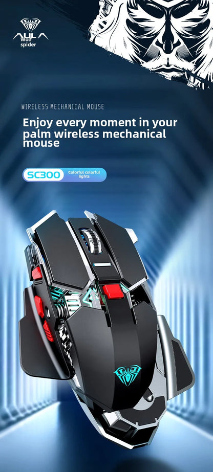 2025 Neue SC300 kabellose 2.4G Gaming-Maus RGB 3200dpi wiederaufladbare leise mechanische E-Sports-Maus für Desktop-Computer und Laptop