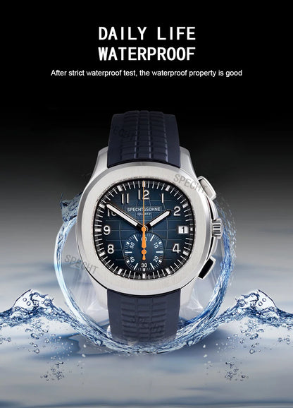 Specht & Söhne New Classic 5167 Men's Watch Orange Color Sapphire Crystal Rubber Strap Sports Male Quartz Watches 50M Waterproof