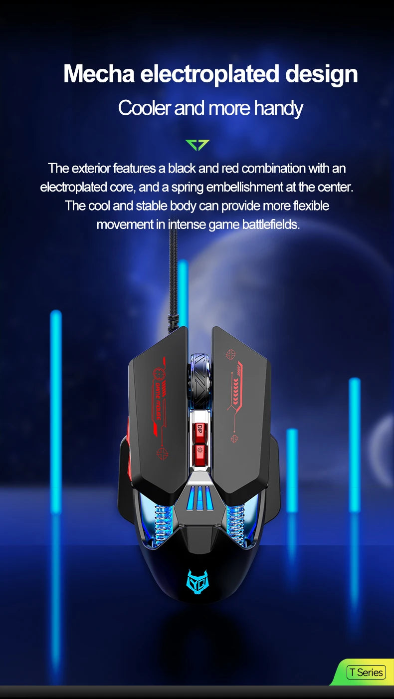 1K Hz Gaming Mouse Wired APAYADO T4 RGB Mouse with Ultra-light Cord 60IPS,12800DPI for Laptop/Computer