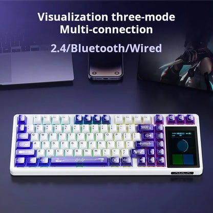Teclado mecânico AULA L99 com ecrã inteligente, Bluetooth sem fios, tri-modo, teclado gaming noturno para portátil, 8000mAh, switch Raindrop