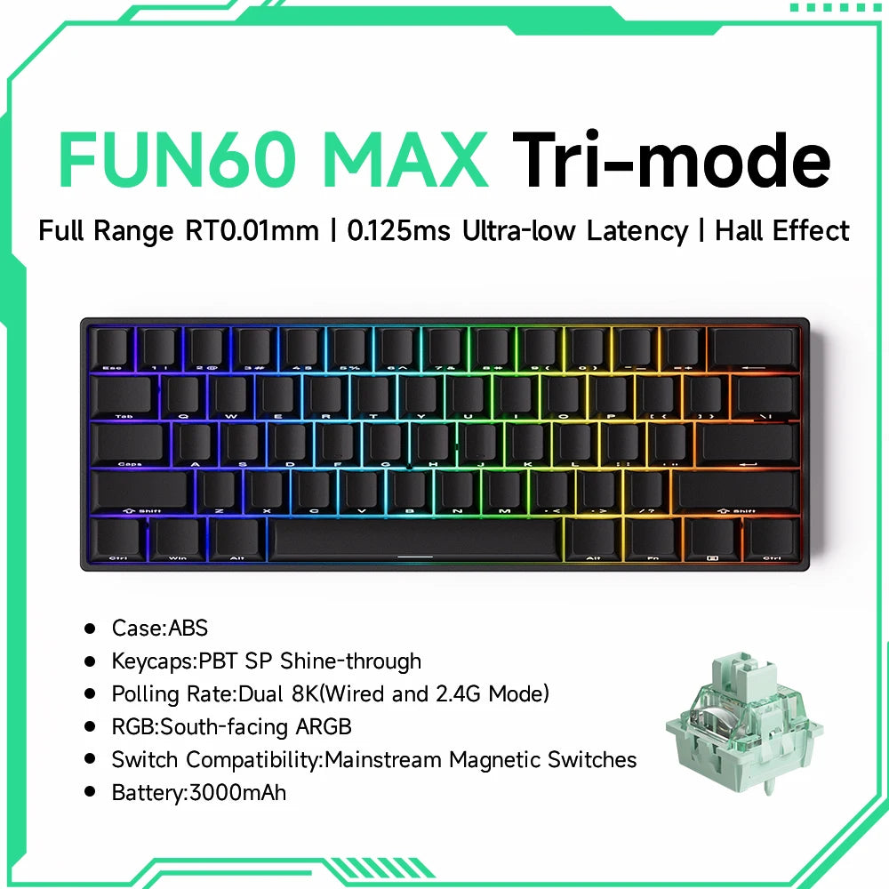 MONSGEEK FUN60 PRO&MAX HE Mechanical Keyboard Magnetic Switch 60% Wireless Gaming Keyboard Rapid Trigger 8K ARGB Custom Keyboard