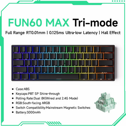 MONSGEEK FUN60 PRO&MAX HE Mechanical Keyboard Magnetic Switch 60% Wireless Gaming Keyboard Rapid Trigger 8K ARGB Custom Keyboard