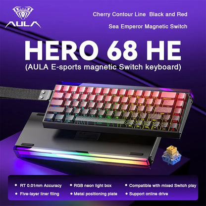 Teclado mecânico gaming com fios AULA HERO68 HE, switches magnéticos, Rapid Trigger, taxa de polling 8K, RGB, para esports