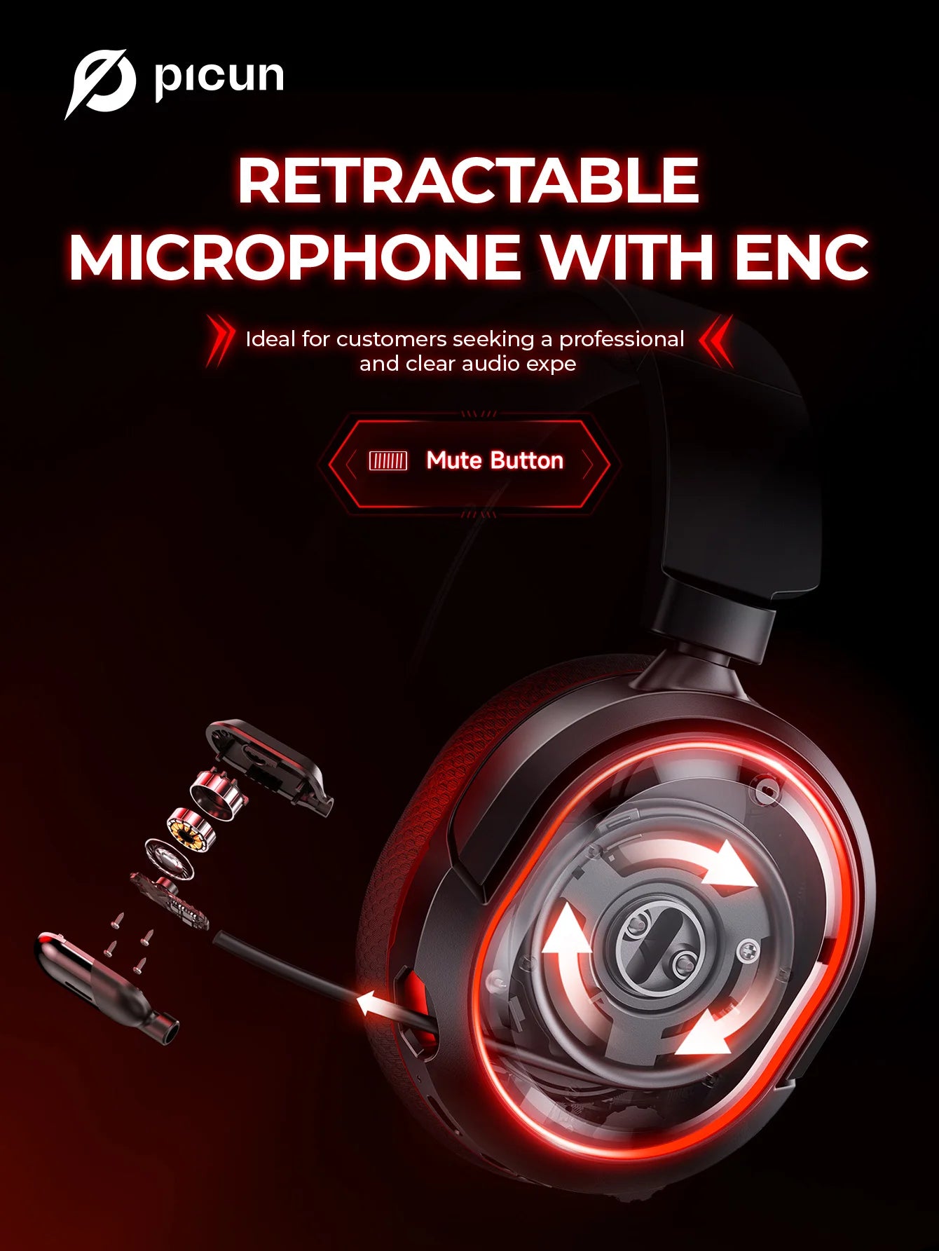 Cuffie da gaming wireless Picun G2 Bluetooth 5.3 – audio surround 7.1, microfono ENC, batteria 100H, cuffie a bassa latenza per PC, PS5, PS4, Switch e dispositivi mobili
