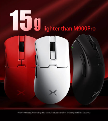 Delux M900PRO Ultra-light Version Wireless Gaming Mouse Ergonomic 1K/8K Polling Rate 50g PAW3395 for Right Big Hand PC Gamer