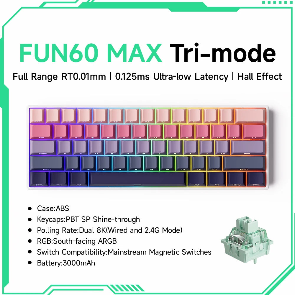 MONSGEEK FUN60 PRO&MAX HE Mechanical Keyboard Magnetic Switch 60% Wireless Gaming Keyboard Rapid Trigger 8K ARGB Custom Keyboard