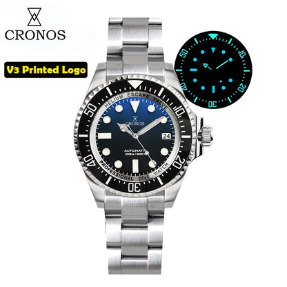 Cronos Automatic Diving Watch Stainless Steel 2000 Meters Water Resistance Professional Diver NH35 L6009M
