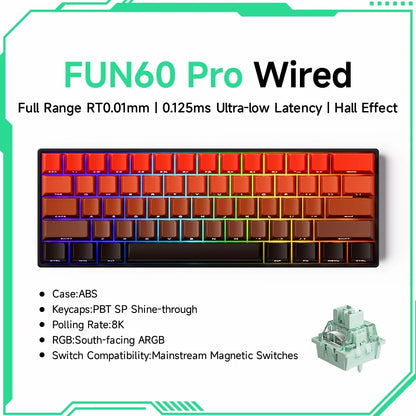 Teclado Mecânico Akko MonsGeek FUN60 com Switch Magnético, 60%, Teclado Gaming, Rapid Trigger 0.01mm, 8K, ARGB, HE/TMR, Teclado Personalizado