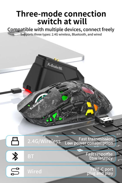 Mouse da gaming leggero Lenovo Tri-Mode con dock di ricarica RGB 12000DPI 2.4G/Bluetooth/cablato mouse ergonomico per PC laptop
