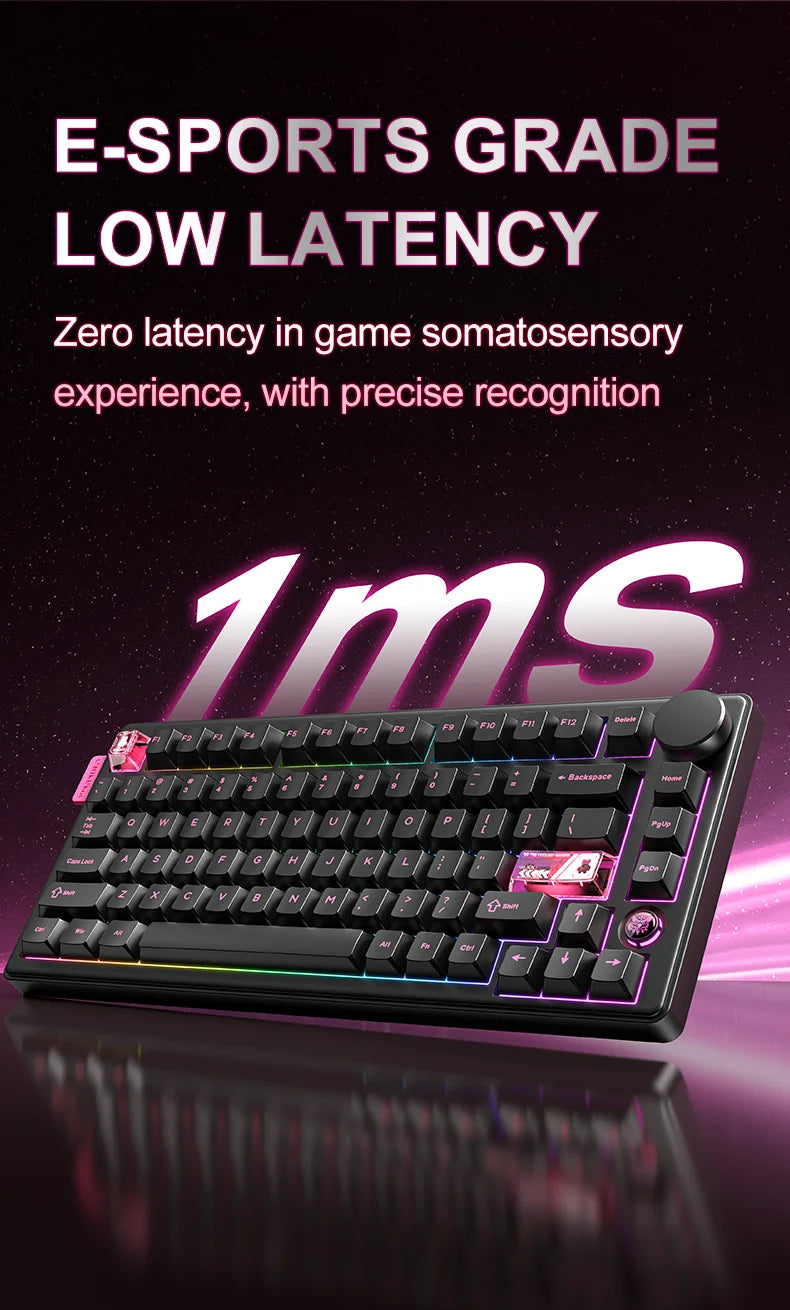 Onikuma 2025 New Mt706 RGB Gaming Mechanical Keyboard 2.4g/ Wired/Bt, 81-Key PBT RGB Gaming Keyboard