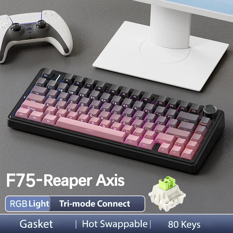 AULA F75 Pro Teclado mecánico gaming inalámbrico con montaje gasket, RGB personalizable, distribución 75% y teclas PBT con grabado lateral
