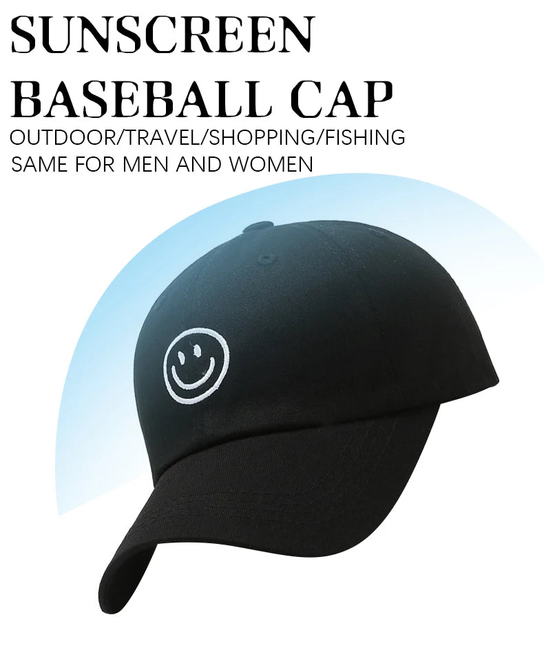 Four Seasons Cap, Polyester Cotton Embroidered Smiley, Lesbial Baseball Cap, Sunscreen Breathable Hat