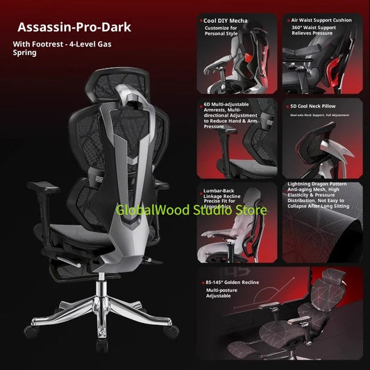 Ergonomic Gaming Chair with Wheels, Portable Office Chair, Adjustable Desk Chair with Armrests, Swivel Computer Chair for Work & Gaming