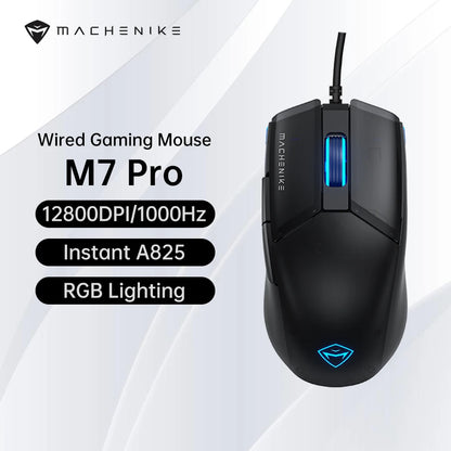 Machenike M7Pro kabelgebundene Gaming-Maus USB Instant A825 12800DPI 1000Hz 7 Tasten 65g RGB für Laptop und PC – Gamer-Maus