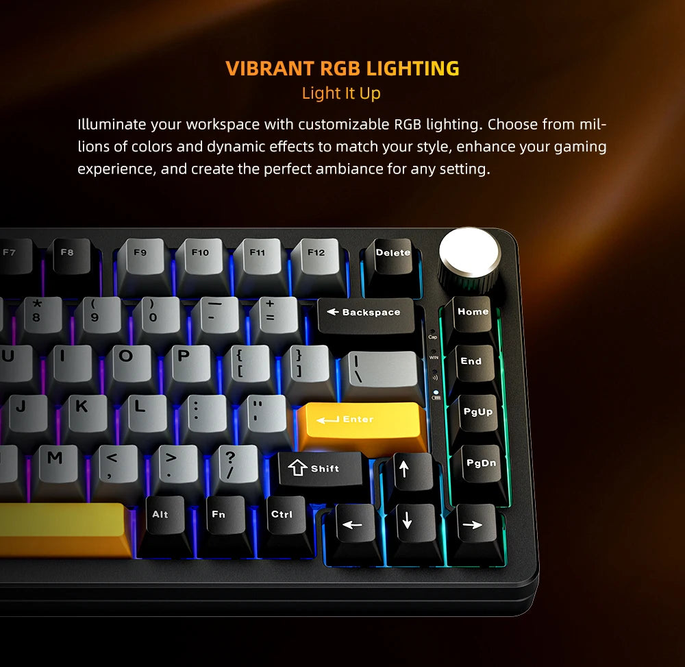 Teclado Mecânico Gaming Sem Fios Machenike K600-B82W Trimodo, Montagem Gasket, Layout ANSI 75% e Retroiluminação RGB