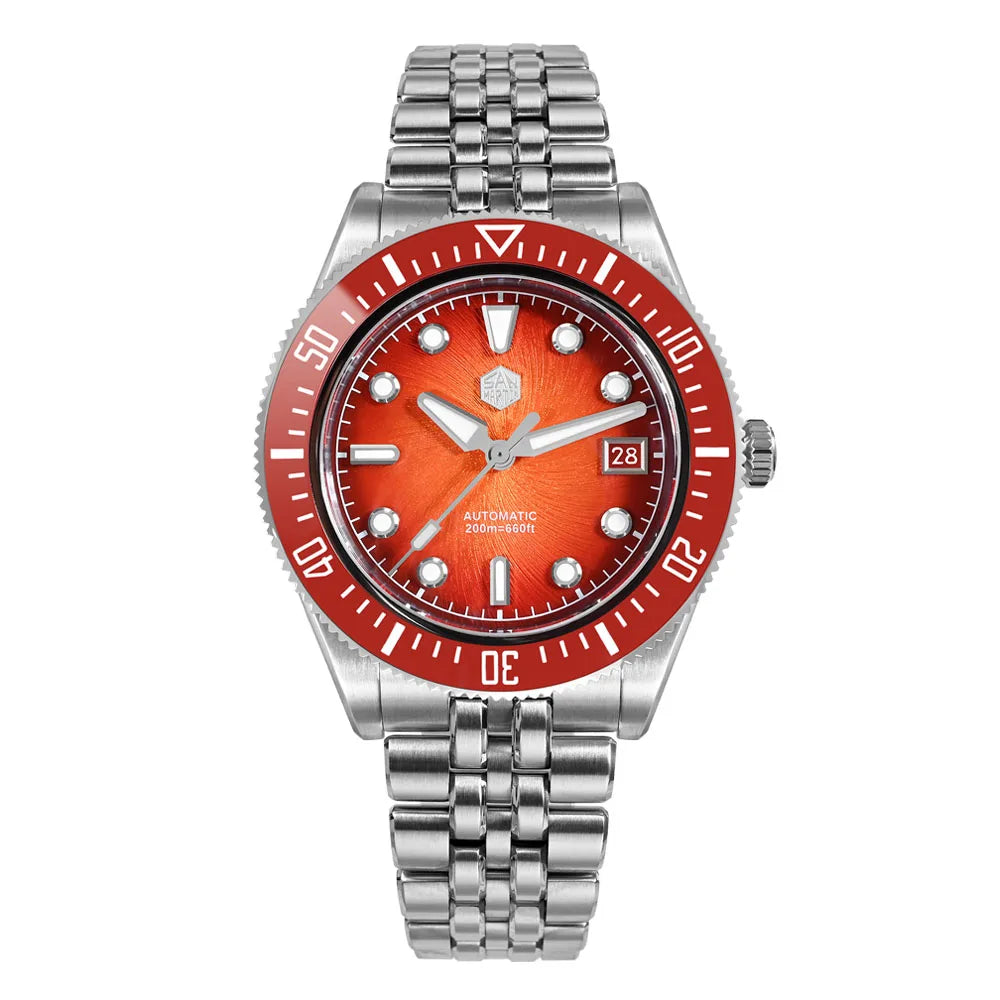 San Martin 40mm Luxus-Taucheruhr für Herren, Miyota 9015, Sunburst-Emaille-Zifferblatt, automatische mechanische Armbanduhr, wasserdicht bis 200m, SN0148
