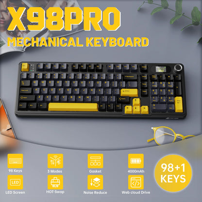 ATTACK SHARK X98PRO Tri-mode Gasket Mechanical Keyboard with TFT Screen & Knob, 99 Keys Layout, 5-Layer Foams, Hot-Swap, RGB