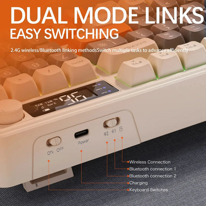 FreeWolf M96 Wireless Keyboard with Screen, Gaming Keyboard Bluetooth Dual-Mode Connection, Multi-Device Linking, Ergonomic