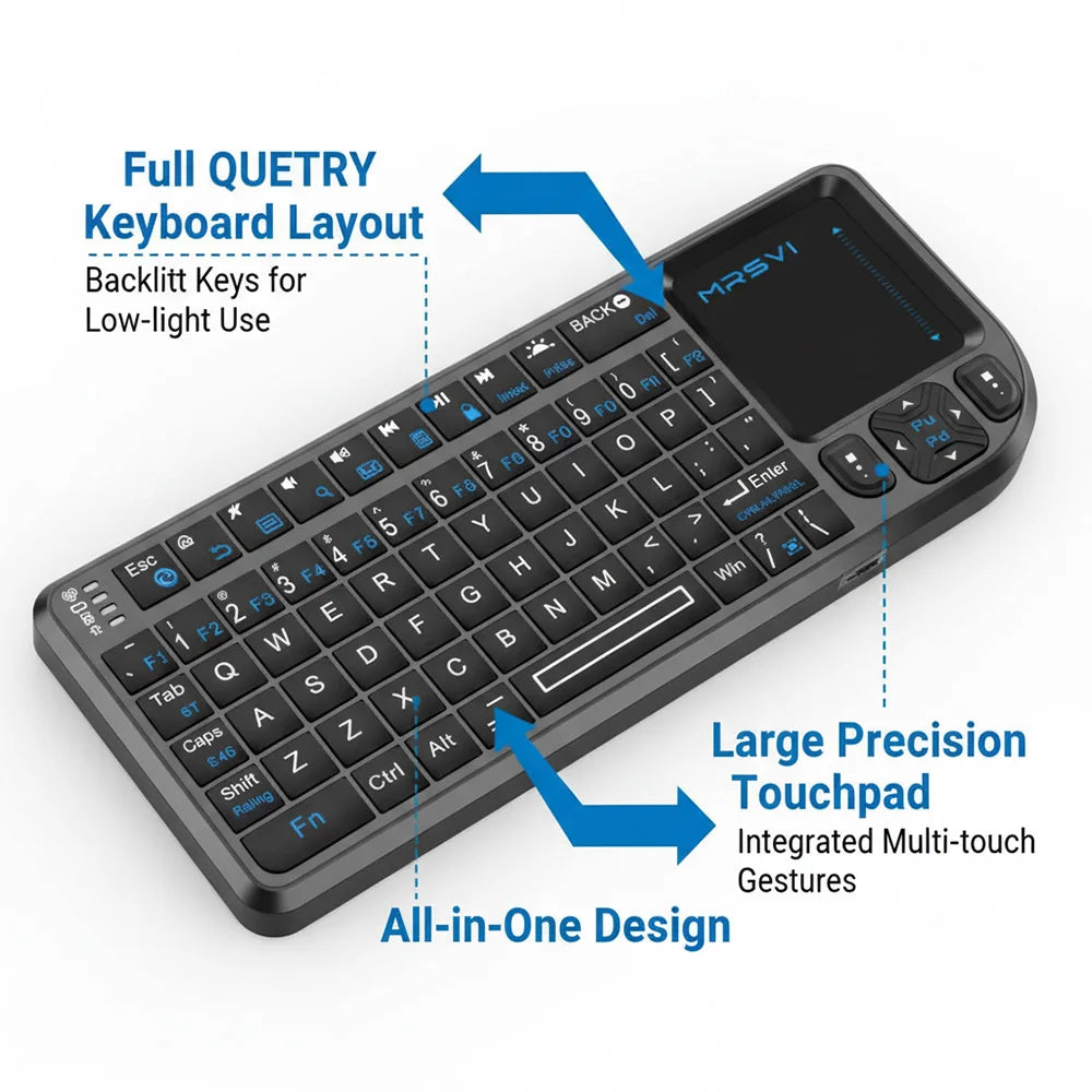 MRSVI Mini Bluetooth Keyboard A8 PLUS, Backlit 2.4GHz Wireless Keyboard with Touchpad for Android TV Box, Mac, Laptop, Windows