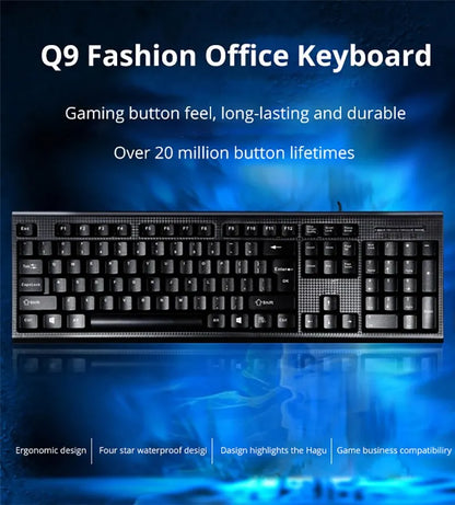 Teclado Individual Q9 USB de Conetor Quadrado para Escritório e Casa, PS2 de Conetor Redondo, com Fio para Computador de Secretária