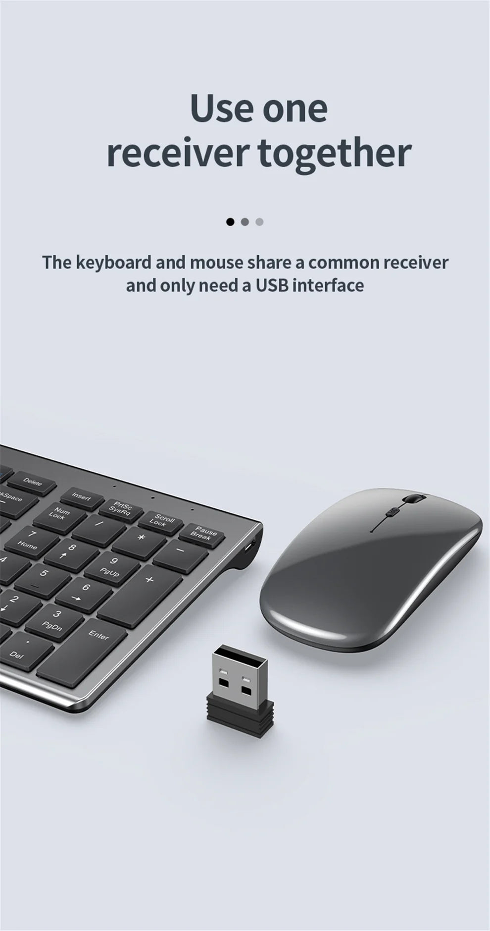 JOMAA Bluetooth & 2.4G USB Keyboard and Mouse Set for Laptop Computer iPad Rechargeable Wireless Keyboard and Mouse Combo Silent