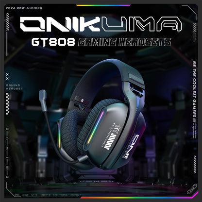 Onikuma GT808 Kabelloses Gaming-Headset RGB – Bluetooth 5.3, 2.4GHz & 3.5mm Gaming-Kopfhörer mit Mikrofon