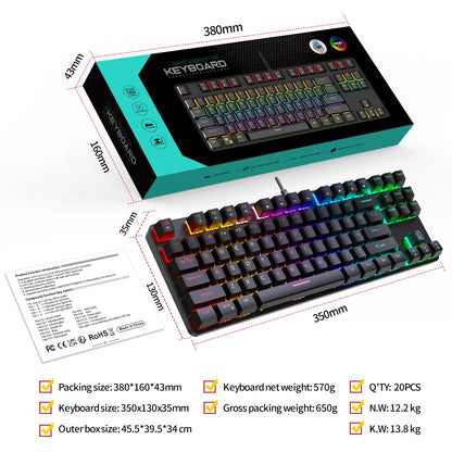 Computer Keyboard Waterproof Portable Gaming Keyboard Backlit Ergonomics Colorful Keyboard Computer Accessories 87 Keys USB