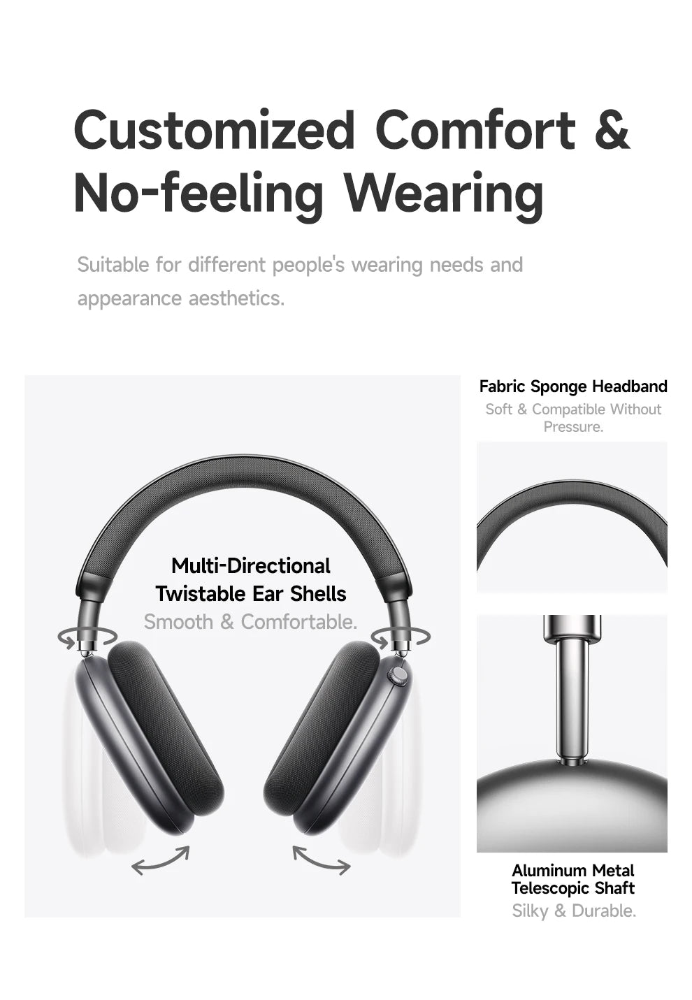 Cuffie wireless Picun F8 Pro ANC con head tracking, audio spaziale 3D, ANC -52dB, headset Bluetooth Hi-Fi, microfono HD ENC, app a bassa latenza