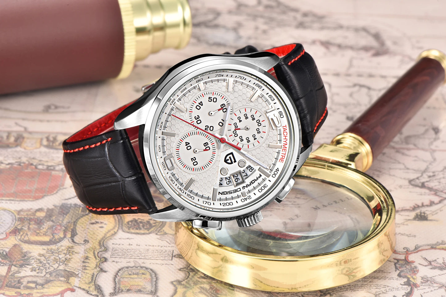 PAGANI DESIGN 2026 New Men's Quartz Watch Hardlex Crystal 50M Water Resistance Calendar Luminous Leather Strap Model PD3306