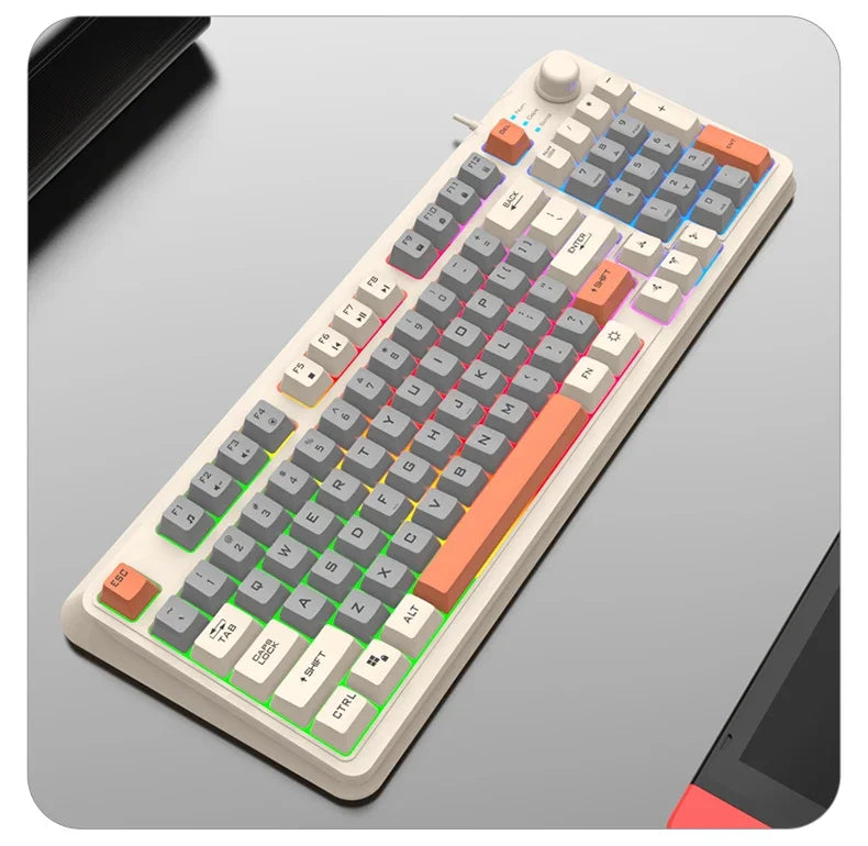 K82 Gaming Keyboard Glows Wired USB Desktop PC/Notebook Available 19-key punchless knob to adjust volume