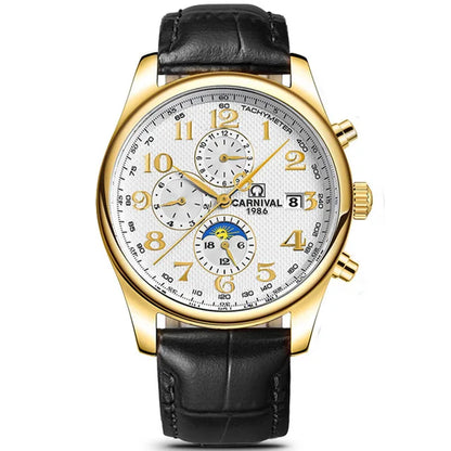 Carnival Brand Automatic Watch Fashion Luxury Waterproof Calendar Moon Phase Mechanical Watches For Men Clock Relogio Masculino