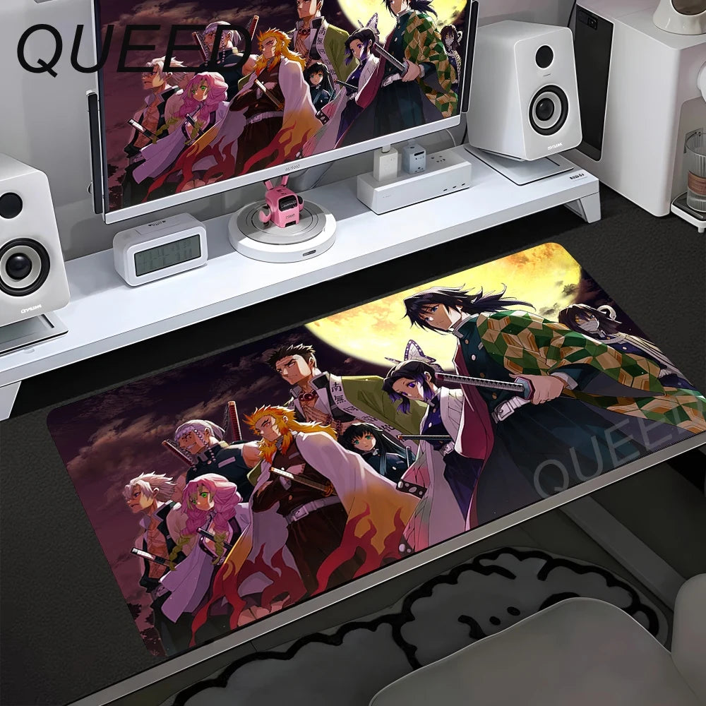 Kompiuterio stalo kilimėlis, klaviatūros padėklas, anime pelės kilimėlis su kawaii stiliaus mergina, 900x400mm guminis neslystantis pelės kilimėlis, Demonų žudikai XL