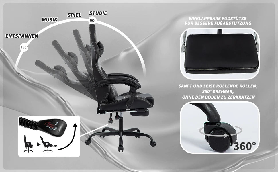 WOTSTA Gaming Chair Ergonomic Gaming Chair Office Chair with Footrest Racing Computer Chair Height Adjustable Padded Computer Chair