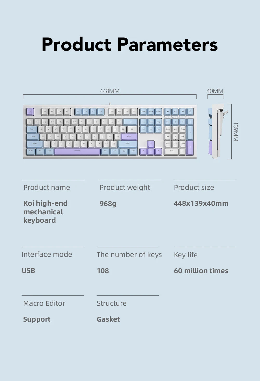 Teclado Gaming Mecânico com Fio de 108 Teclas e Retroiluminação RGB | Chip Gaming | Baixa Latência | Anti-Ghosting | para Jogadores de PC Win/Mac