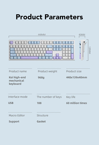 Teclado Gaming Mecânico com Fio de 108 Teclas e Retroiluminação RGB | Chip Gaming | Baixa Latência | Anti-Ghosting | para Jogadores de PC Win/Mac