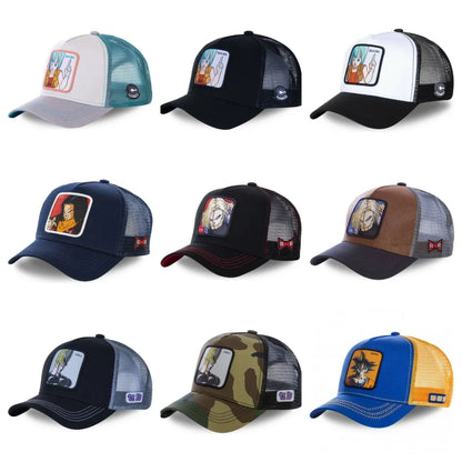 Cappellino Dragon Ball Son Goku da viaggio estivo con visiera, da uomo, ricamato, stile hip-hop, visiera parasole, cappellino trucker regolabile in rete