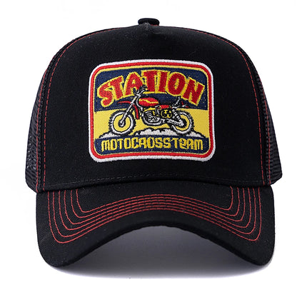 Unisex καπέλο Trucker με πλέγμα, κλασικό μοτίβο μοτοσικλέτας, αναπνεύσιμο καλοκαιρινό καπέλο μπέιζμπολ, καπέλο streetwear για άνδρες και γυναίκες