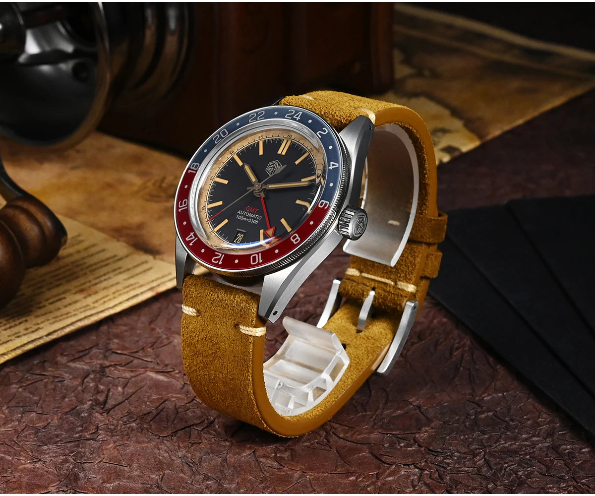 Orologio da uomo automatico San Martin 39.5mm Limited Edition con quadrante Full Lume, NH34 GMT, data a ore 6, 10Bar, Kol Saati di lusso SN0116W