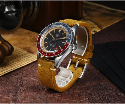 Orologio da uomo automatico San Martin 39.5mm Limited Edition con quadrante Full Lume, NH34 GMT, data a ore 6, 10Bar, Kol Saati di lusso SN0116W