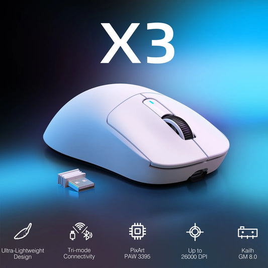 ATTACK SHARK X3 kabellose Gaming-Maus, 49g ergonomische PC-Maus, Triple-Modus, optischer PAW3395-Sensor mit 26K DPI, programmierbare Tasten