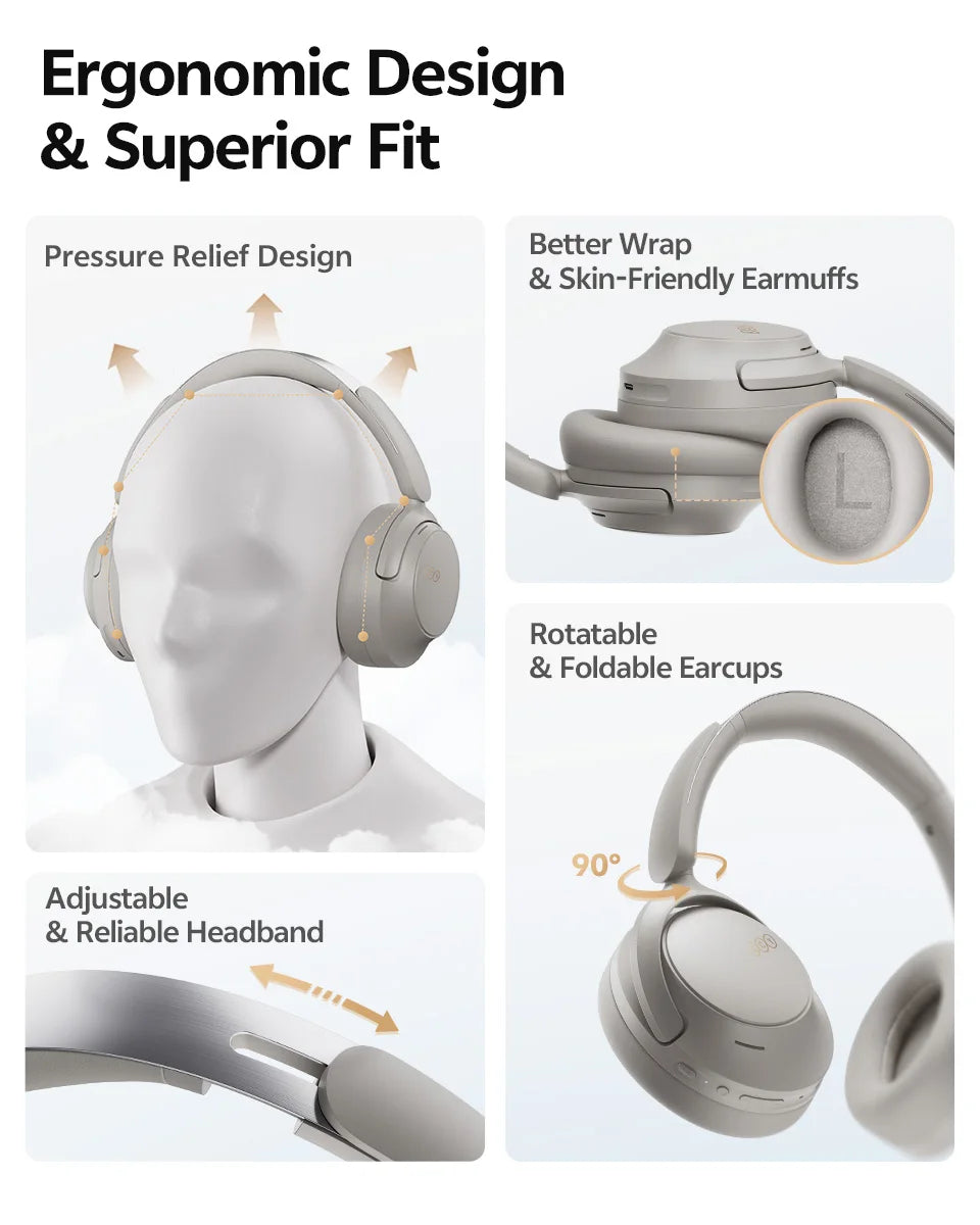 Cuffie over-ear QCY H3S ANC Bluetooth 6.0 – Hi-Res LDAC Spatial Audio, cancellazione adattiva del rumore -56dB, headset wireless