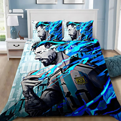 Conjunto de Roupa de Cama Estrela de Futebol M-messis com Capa de Edredão e Fronha para Adulto, Rapaz e Rapariga, Decoração de Quarto Infantil, Tamanho Individual, Duplo e Grande