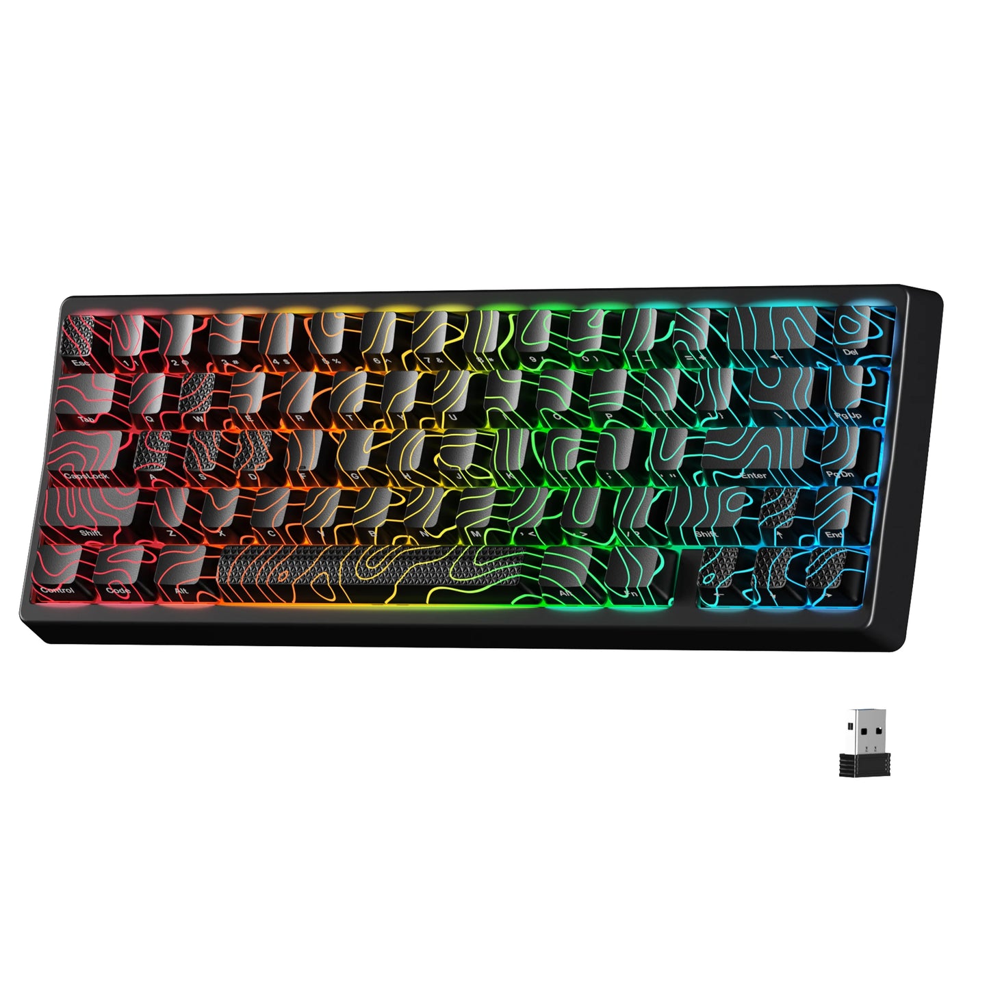 Teclado Mecânico Sem Fios XVX M67 JadeStone com Teclas IMD-Tech Tri-Mode, Teclado Gamer Branco Topographic com Design Gasket