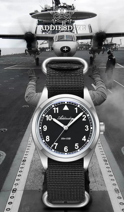 Orologio analogico da uomo ADDIESDIVE 36mm con vetro a specchio bombato, impermeabile 100m, luminoso, semplice, al quarzo, con cinturino in nylon