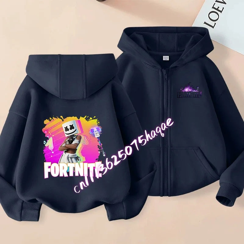 Kinder-Outdoorjacke Cartoon FORTNITED für Mädchen und Jungen, Sweatshirt-Mantel, hochwertige dünne Windjacke, Herbst-Zip-Jacke, Oberteil
