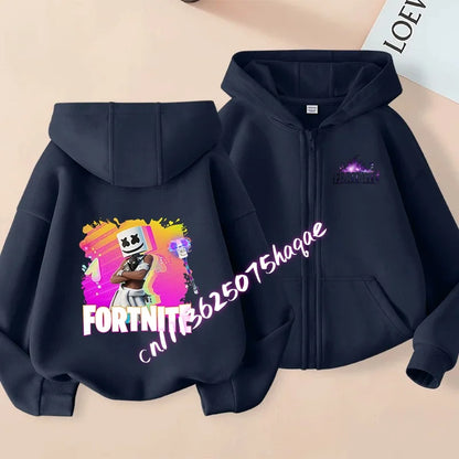 Kinder-Outdoorjacke Cartoon FORTNITED für Mädchen und Jungen, Sweatshirt-Mantel, hochwertige dünne Windjacke, Herbst-Zip-Jacke, Oberteil